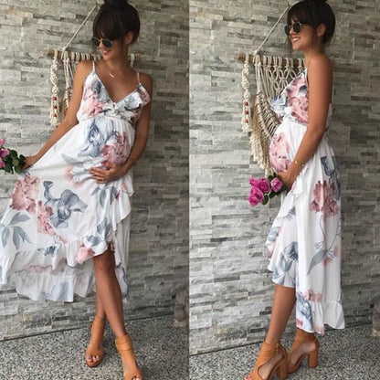 Floral Print Maternity Dress with Ruffled Hem