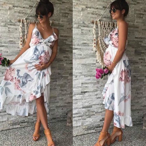 Floral Print Maternity Dress with Ruffled Hem