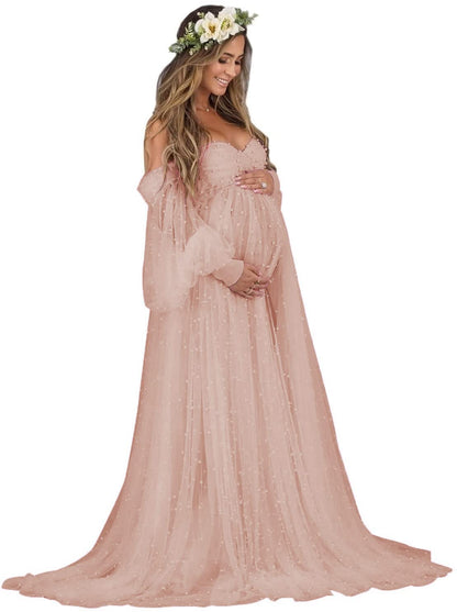 Off-Shoulder Tulle Ball Gown for Maternity Photoshoots